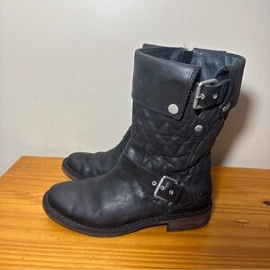 UGG Conor Black Quilted Moto Biker Ankle Boots Womans sz 7